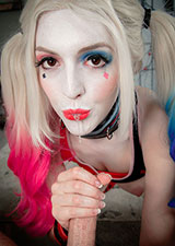Emilia Song as Harley Quinn spits on a cock