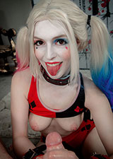 Emilia Song as Harley Quinn jerks a cock