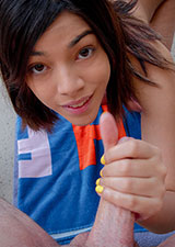 Harmony Wonder milking a cock outdoors